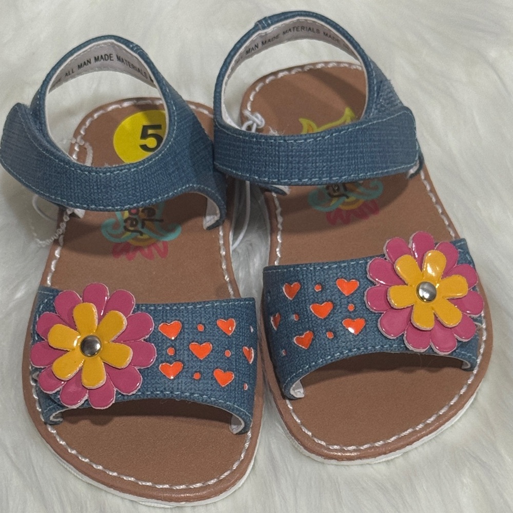 Rachel Shoes Baby Girls Blue Sandals with Hearts and Flowers